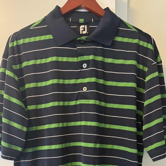 FJ FOOTJOY Men's Polo Shirt, Navy Green Stretch Performance Golf, Size Large - Picture 2 of 4